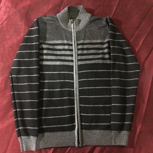 True Rock Black & Gray Stripe Full-Zipper Sweater - Small - Picture 2 of 7